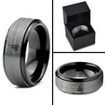 thumbnail image 4 of Tungsten Fire Flame Burning Emblem Band Ring 8mm Men Women Comfort Fit Black Step Bevel Edge Brushed Gray Polished, 4 of 4