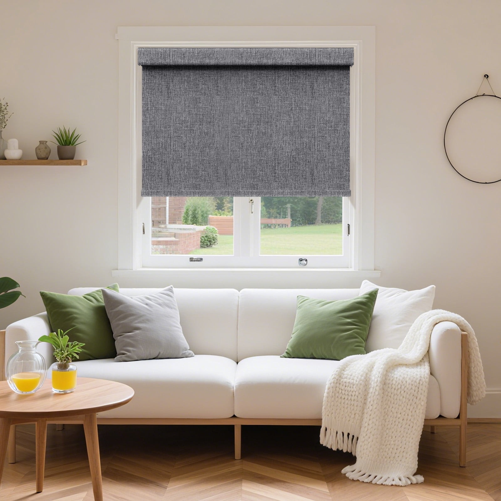 Grandekor No Drill No Tools Blackout Roller Shades - 58"x72" Hemp-Dark Gray | Free-Stop Cordless Blinds with UV Protection | Custom Fit for Home, Bedroom, Office, Living Room