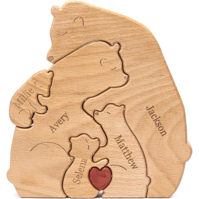Adorno de Oso de Madera Personalizado XINYU Escultura de Oso con 2 a 8 Nombres de Familia