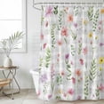 thumbnail image 6 of Pink Spring Floral Shower Curtain, Waterproof Shower Curtains for Bathroom, Flowers Botanical Elegant Grey Checkered Washable Fabric Bathtub Curtain Set Bath Decor with 12 Hooks 48"x72", 6 of 6
