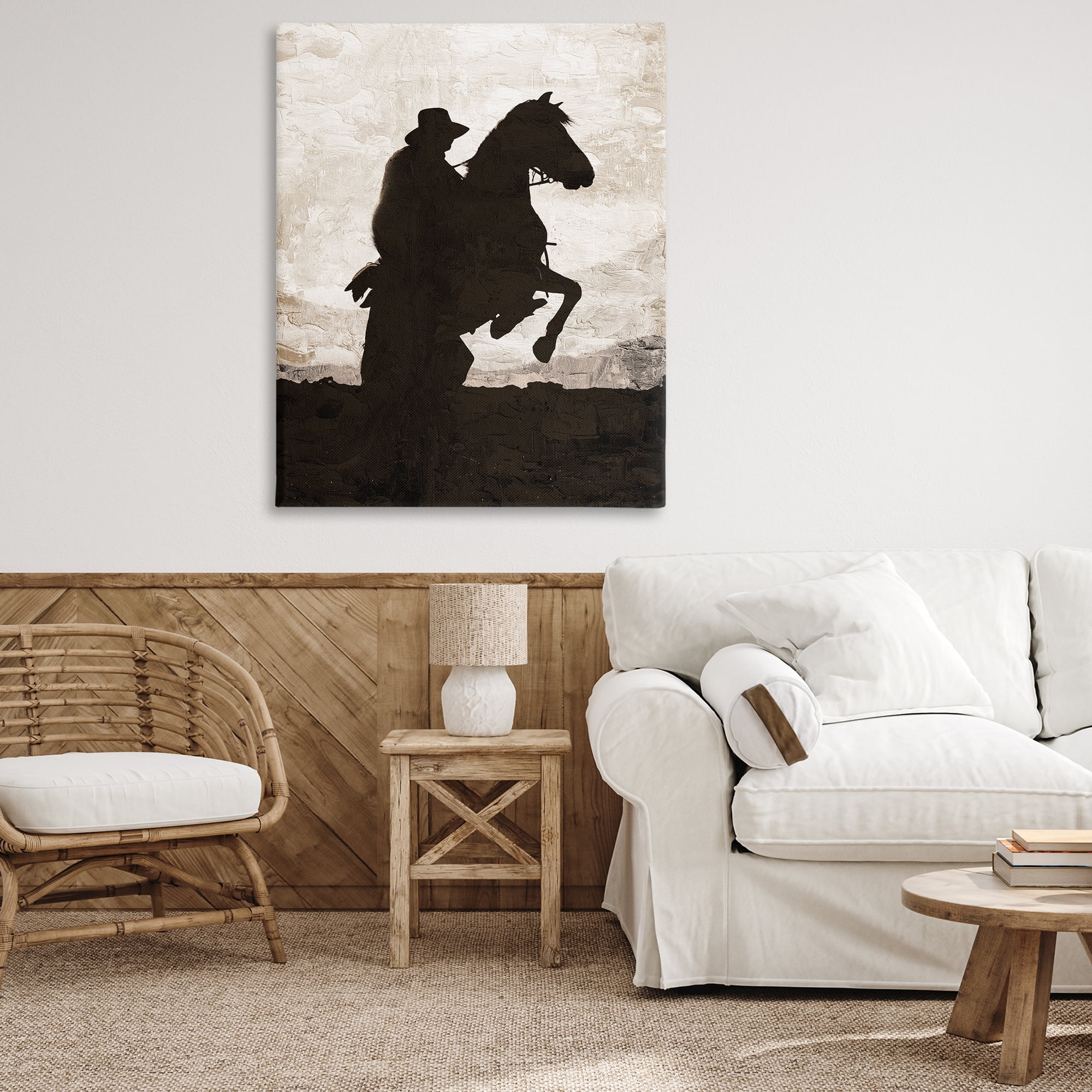 Stupell Industries Rearing Horse & Cowboy Animals Painting Wrapped Canvas Art Print Wall Art, 36 x 48