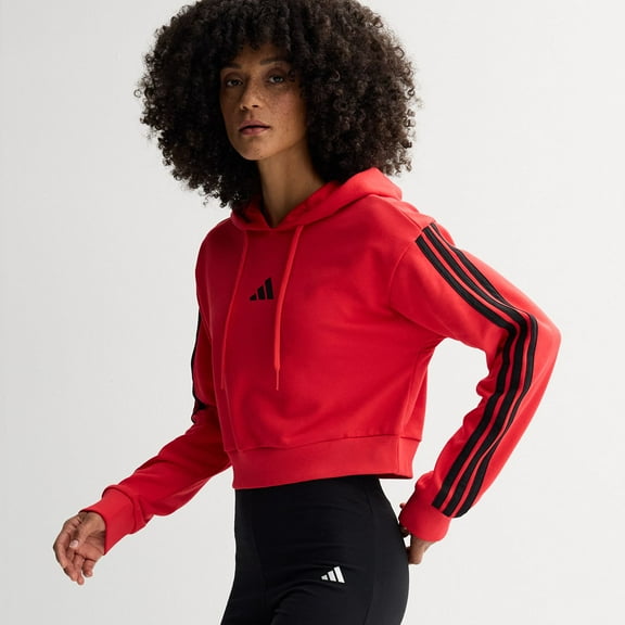 Women's adidas Essentials 3-Stripes French Terry Sportswear Hoodie Color: Pure Ruby Size: X LARGE