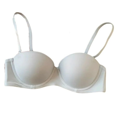 HEVIRGO 2PCS Underwear with Underwire Half Cup Adjustable Removable Shoulder Strap Double Row Buckle Push Up Solid Color Women Bra Inside Clothing White 38B