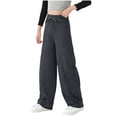 thumbnail image 3 of WAVSUF Girls Wide Leg Long Pants Wide Leg Elastic Waist Breathable Lightweight Spring Summer Casual Trousers Dark Gray 7-8, 3 of 7