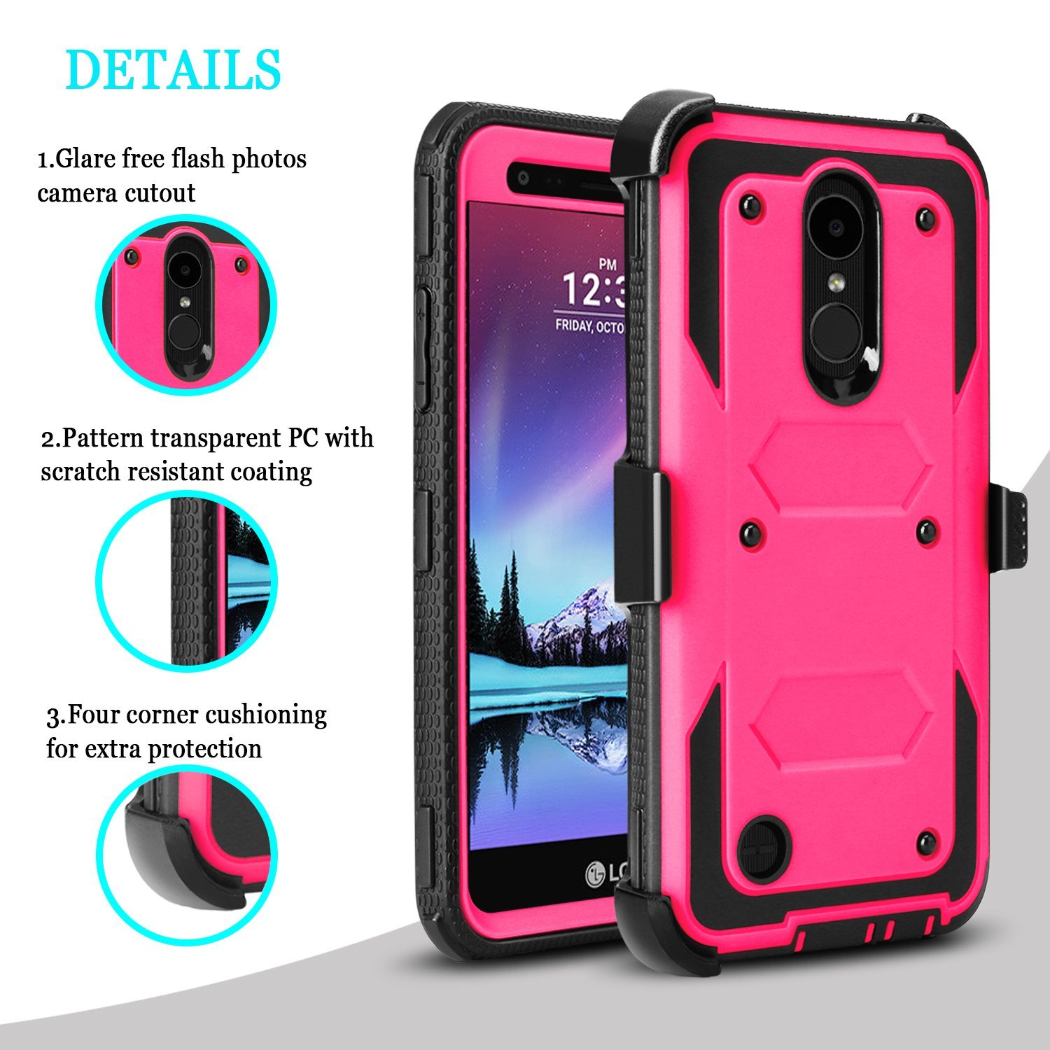 LG K20 Plus Case, LG K20 V Case, LG LV5 Case, LG K10 2017 Case, LG Harmony Case, Mignova Heavy Duty Armor Case With Screen Protector + Kickstand Belt Swivel Clip Holster Cover-Pink - image 5 of 8