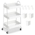 thumbnail image 1 of Carrito de Almacenamiento de Metal, 3 Niveles de Almacenaje, Carrito Organizador con 4 Ganchos y 3 Cestas Colgantes para Oficina, Baño, Salón Cocina, 1 of 4