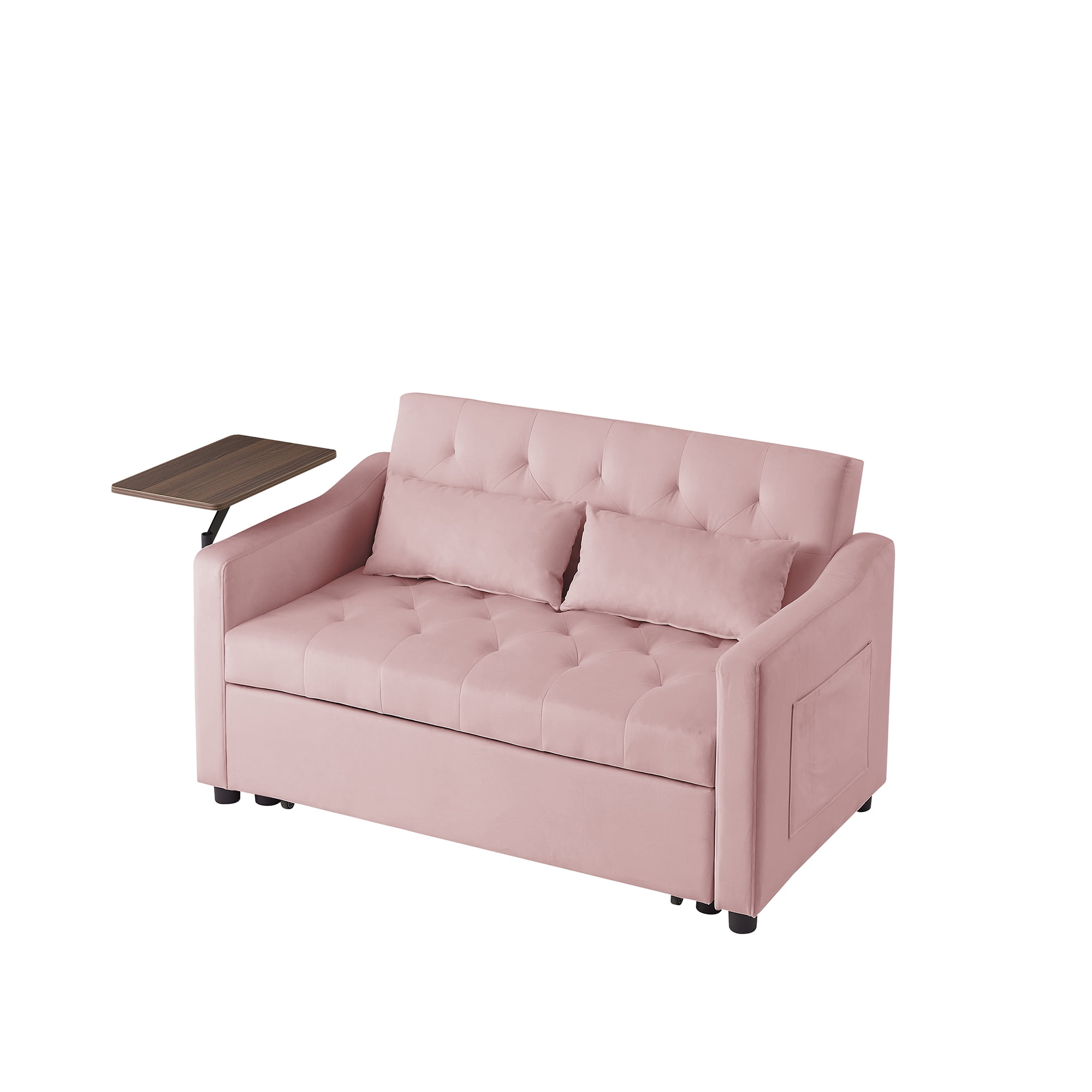 3 in 1 Convertible Sofa Bed, Velvet Sleeper Sofa Bed with Pull Out Sofa Bed, Loveseat Tufted Sofa with Side Table for Living Room,