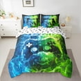 thumbnail image 2 of Castle Fairy Boys Gradient Gamer 7 Pieces Bedding Comforter Set,Video Game Full Bedding Set Lightweight,Blue Green Fitted Sheet Flat Sheet,Lightweight Room Decor, 2 of 8