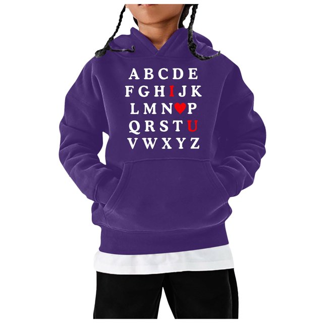 JAKANYQ Sweat à Capuche Imprimé Cœur à Manches Longues pour Enfant Violet 5-6 Ans