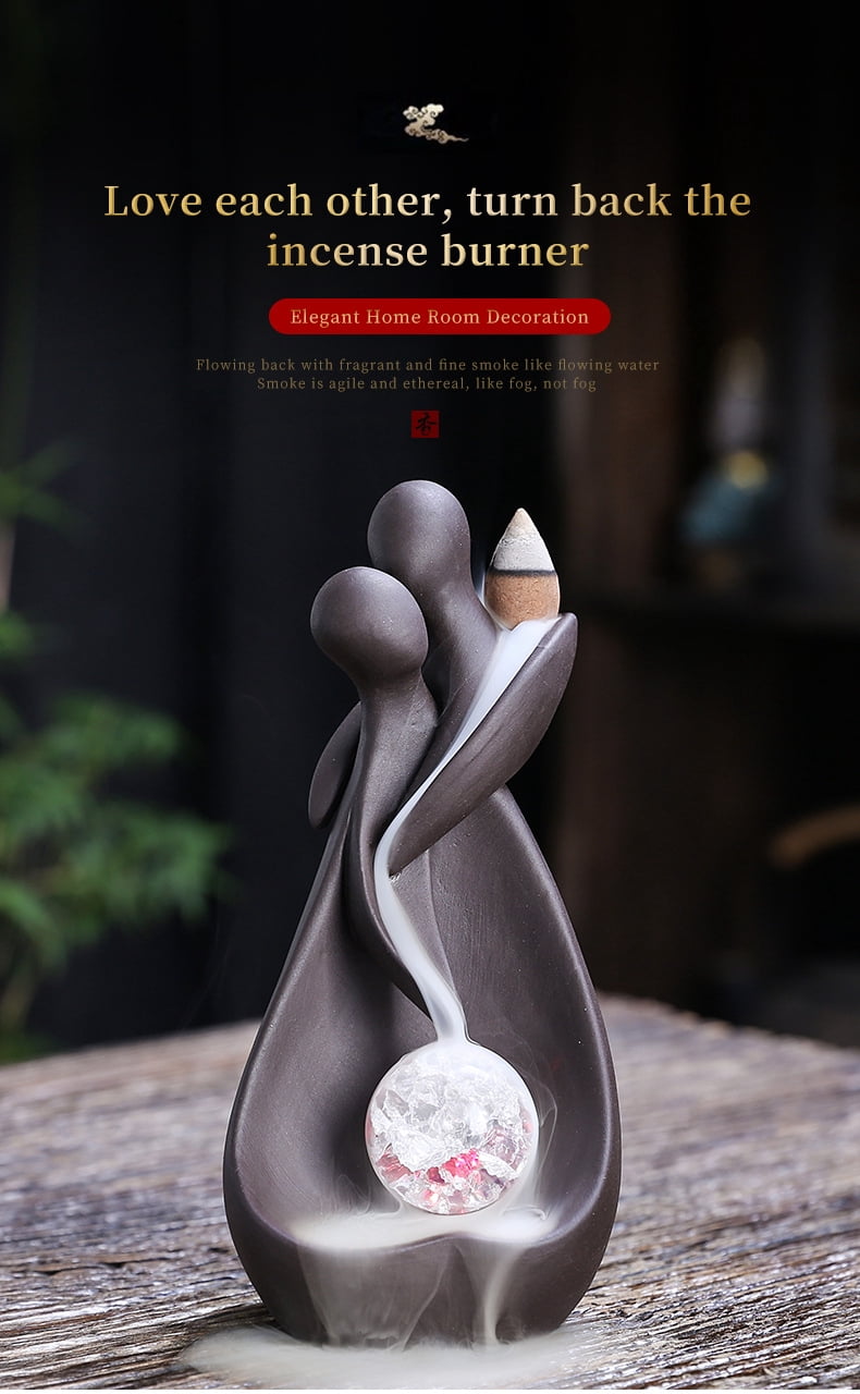 Purple Sand Valentine's Day LED Incense Burner Creative Love Couple Backflow Incense Holder for Home Decoration Ornaments