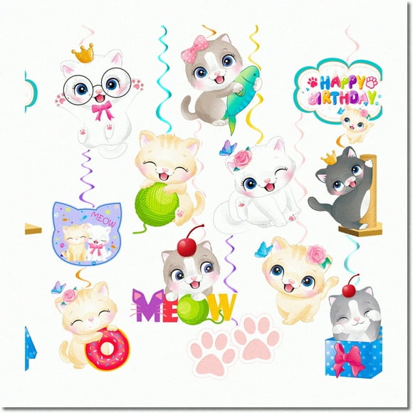Meow-tastic Chat Fête Tourbillons - 20Pcs Mignon Chaton Plafond Décorations pour Chat Thème Fête d'Anniversaire & Fournitures de Douche de Bébé