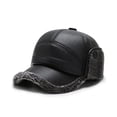 thumbnail image 1 of Men's Winter PU Leather Baseball Cap with Earflaps, Thick Warm Windproof Dad Hat, 1 of 6