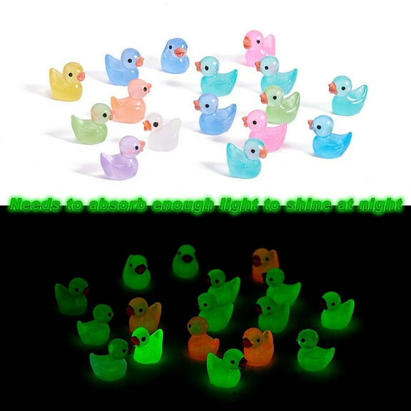 100Pcs Luminous Tiny Ducks Mini Resin Duck Colorful Miniature Fairy Garden Mini Duck for Miniature Landscape Tabletop Home Potted Plants Decor Mixed Color 7.5x12x16.5mm