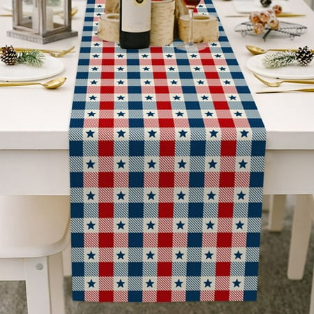

Independence Day Table Runner Dresser Scarves Linen Burlap Table Runners Cloth for Dinner Holiday Party Kitchen Decor Patriotic American Flag 13x70 inch
