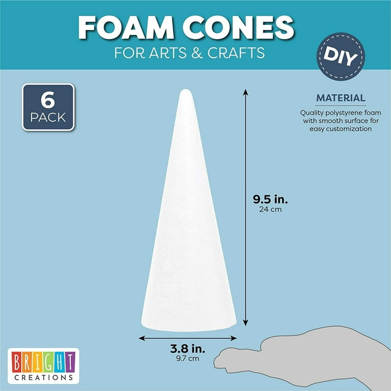 6 Pack Foam Cones for Crafts, DIY Art Projects, Handmade Gnomes, Trees,  Holiday Decorations (3.8 x 9.5 in)