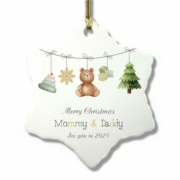 2025 Merry Christmas Mommy & Daddy See You In Ceramic Pregnancy Announcement Gift Baby Reveal Keepsake Snowflake Ornament