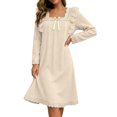 thumbnail image 5 of Aofany Women's Nightgown Solid Color Nightgown Sleep Dress Sleepwear Casual Plus Size Loose Long Sleeved Square Collar Home Nightgown, 5 of 7