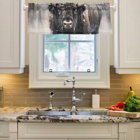 Cow Snow Forest Trees Curtain Valances Farmhouse Design Window Treatment Decor Blackout Rod Pocket for Windows Living Room Kitchen 54" x 18"