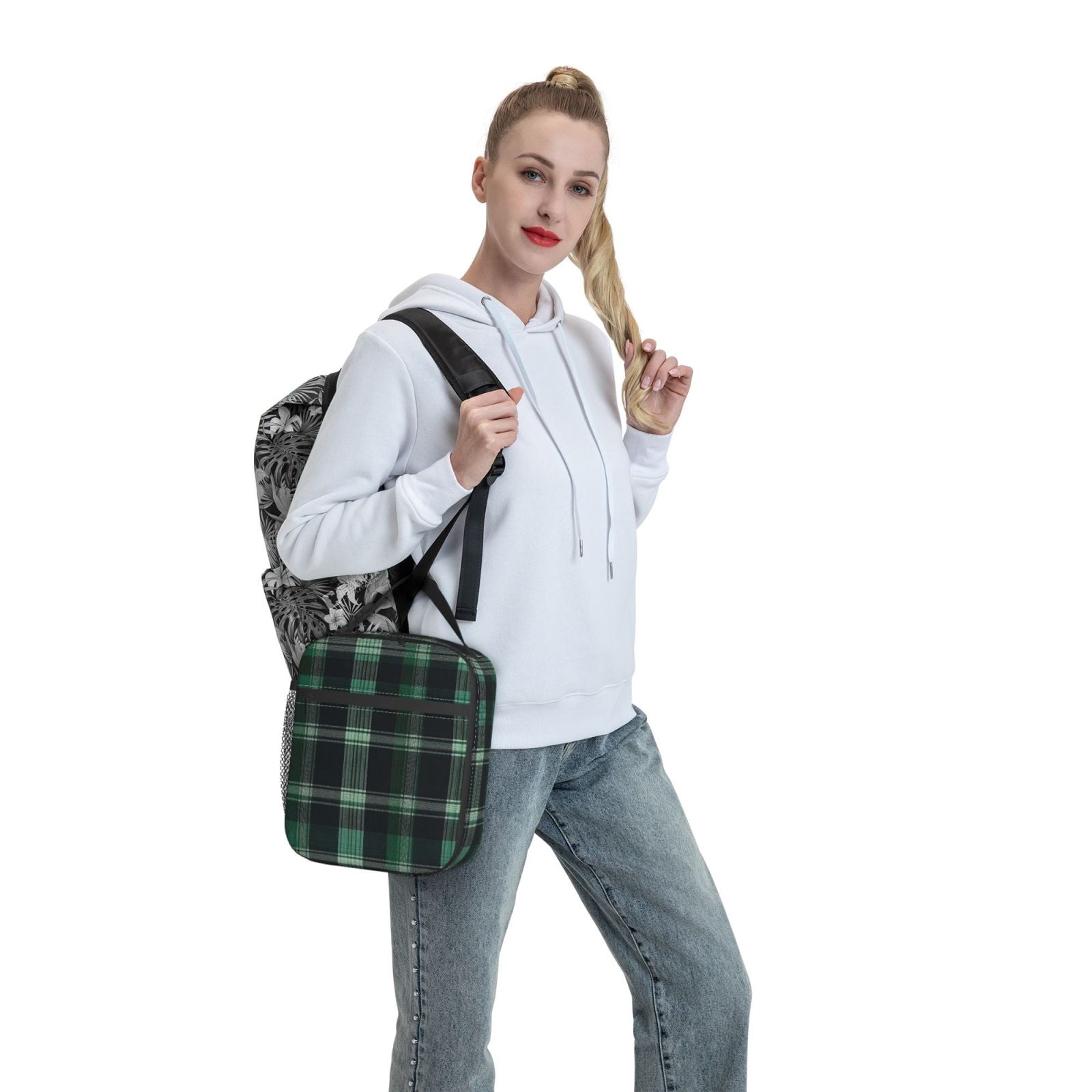 Lunch Bag For Women Men Insulated Portable Lunch Box Bento Box Office Picnic Travel Cooler Bag Green Buffalo Plaid Check Tartan Scotland_1
