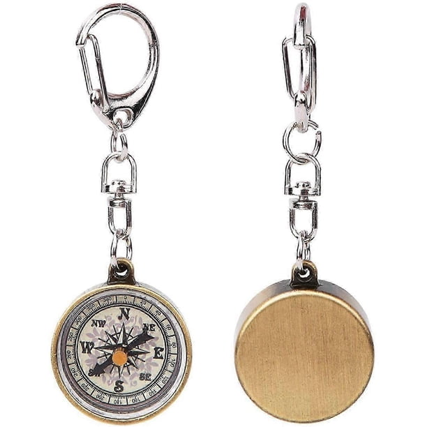 Compass Keychains, 2PCS Vintage Keyring Pendant Zinc Alloy Pocket Compass Keychains for Outdoor Navi