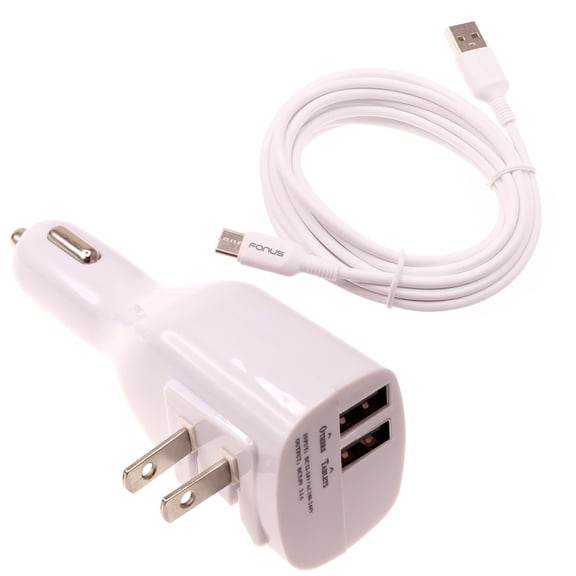2-in-1 Car Home Charger 6ft Long USB-C Cable for Samsung Galaxy A06/A16 5G/A26 5G/A36 5G/A56 5G - TYPE-C Cord Travel Power Adapter Charging Wire Folding Prongs