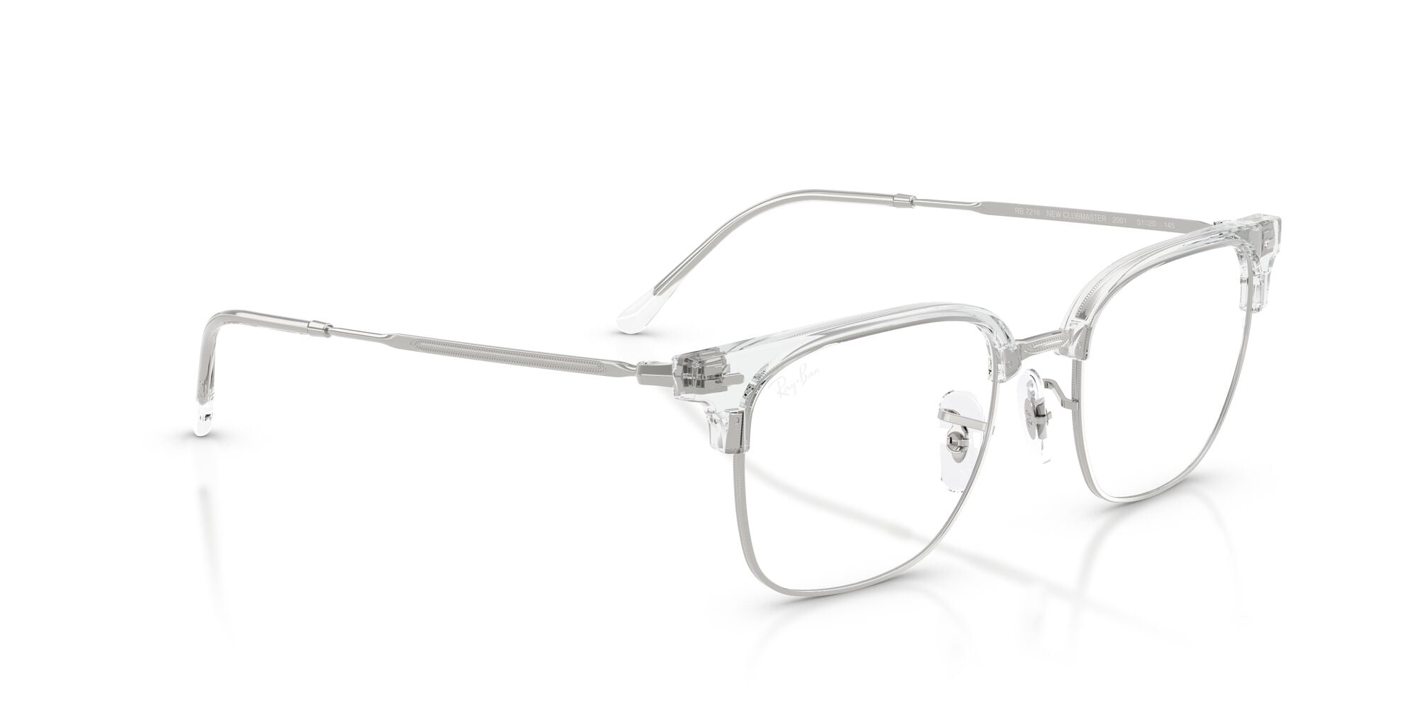 Ray-Ban Unisex Size 51 New Clubmaster Prescription Eyeglasses, Transparent on Silver/Demo Lens
