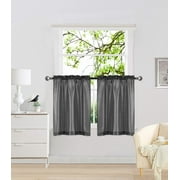 Sapphire Home 2 Panel Faux Silk Solid Curtain Drapes with Grommet 108" Total Width by 95" L, Solid Color Curtain Panels for Any Bedroom or Patio Door - Semi Sheer Panels, Myra 95" - Charcoal