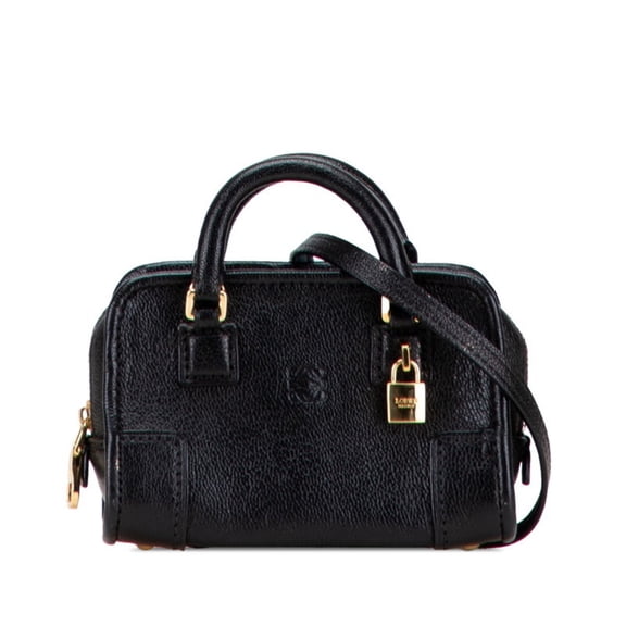 Pre-Owned LOEWE Anagram Amazona Micro Mini Handbag/Shoulder Bag, 2-Way, Black Leather, Women's