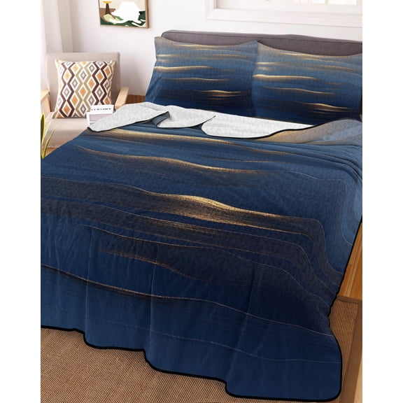 Navy Blue Twin Size Down Alternative Comforter, Lightweight Comforter Quilt Bedding Set with Pillow Shams Luxury Golden Modern Abstract Art All Seasons Bed Comforter Duvet Insert 68"x86"