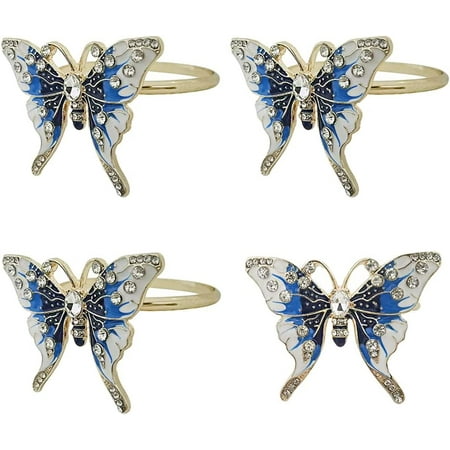 

Butterfly Napkin Rings Set of 4 Fashion Simple Insect Series Rhinestone Butterfly Shape Napkin Rings for Easter Christmas Holiday Party Table Napkin Accessories Decoration