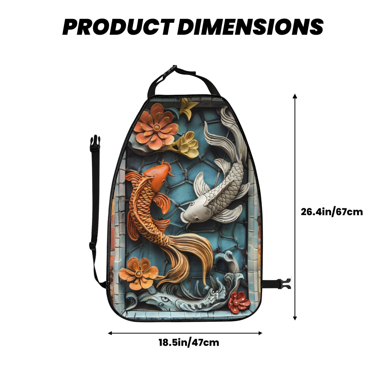 Kdxio Colorful Koi Fish Art Print 2 Pack Car Kick Mat Seat Cover Back Protector Mat with Pockets for Organizer Backseat Protector and Storage Anti Kick Pad for Vehicles