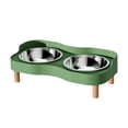 thumbnail image 4 of Comedero elevado para gatos con 2 cuencos de acero inoxidable, suministros para mascotas, resistente a salpicaduras, juego de comedero y bebedero para Verde, 4 of 9