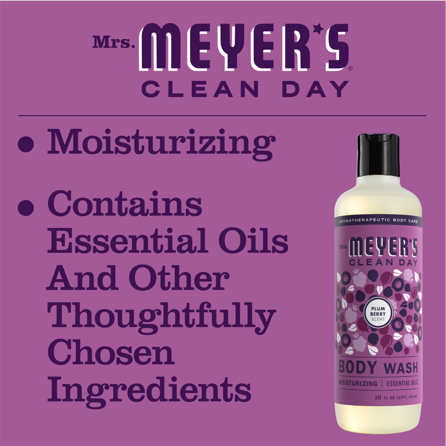 Mrs. Meyer's Clean Day Body Wash, Plum Berry Scent, 16 Ounce Bottle