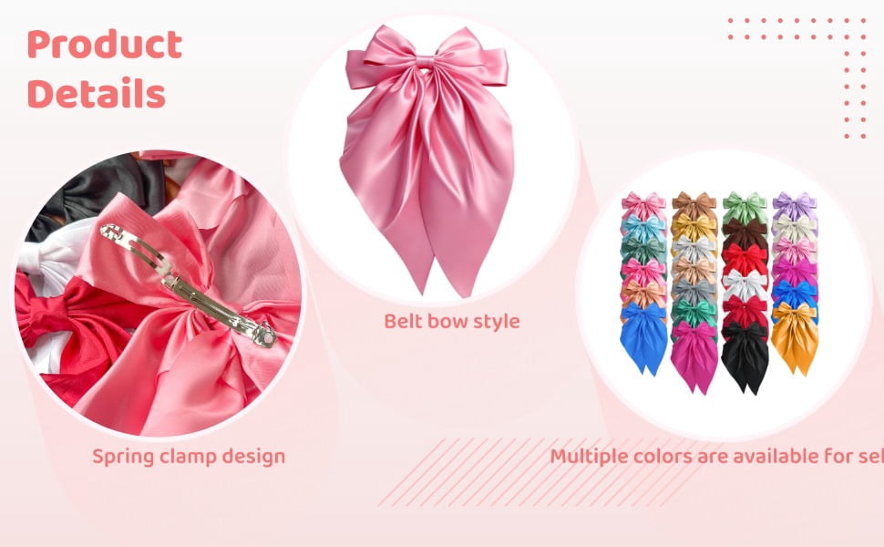 25 Pcs Satin Hair Bows, Silky Big Bow Hair Clips, Large Ribbon Bow Barrettes with Long Tails, Solid Color Clip Accessories for Women, Elegant Decorative Hairpieces for Daily Wear, Parties