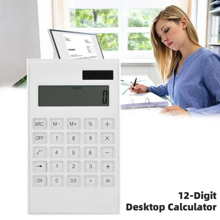 Desktop Calculator 12 Digit with Large LCD Display and Sensitive Button, Solar and Battery Dual Power, Standard Function for Office, Home, School (White)