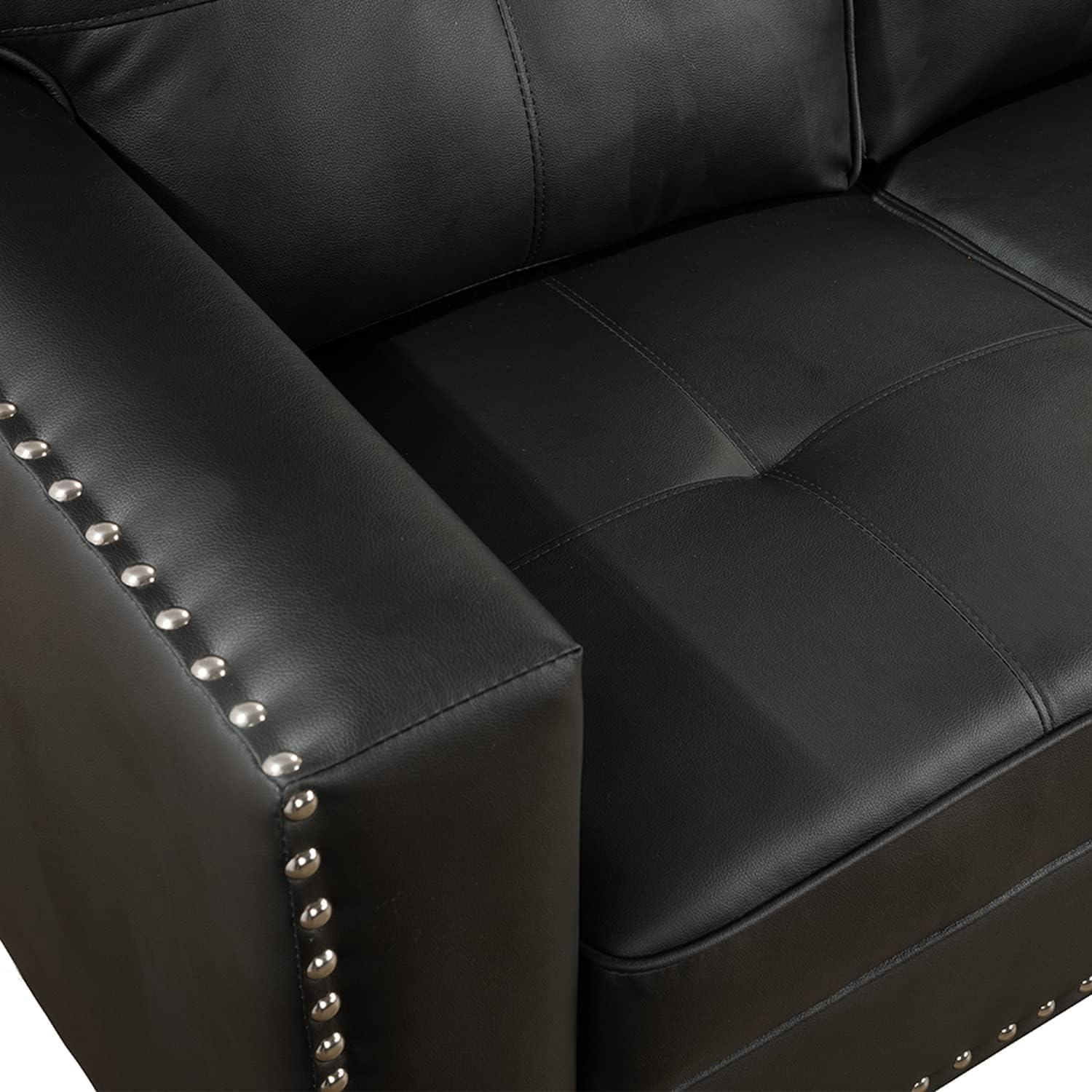 Gewnee 57" Faux Leather Upholstered Loveseats with Nailhead Trim for Living Room,Black