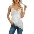 thumbnail image 3 of RKSTN Pajama Tops for Women Satin Lace Cami Tops Asymmetrical Camisole Spaghetti Strap Side Slit Tank Top Trendy Going Out Tops, 3 of 4