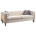 thumbnail image 2 of Velvet Sofa Couch, 3-Seat Tufted Sofa Upholstered Loveseat Sofa Couch with 2 Pillows & Metal Legs, Modern Sofa Bed for Small Living Room Lounge Apartment Office, 84.25”Lx30.71”Wx29.13”H, Cream, 2 of 7