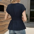 thumbnail image 3 of Karight Women's Summer Peplum Tops Warp V Neck Ruched Waist Ruffle Hem Blouse, 3 of 5