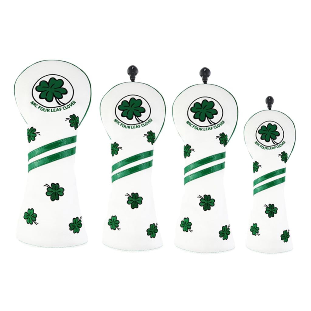 DimyFew 4x Waterproof Golf Club Head Cover Wood Driver Headcover Embroidery Pattern With 4Pcs White