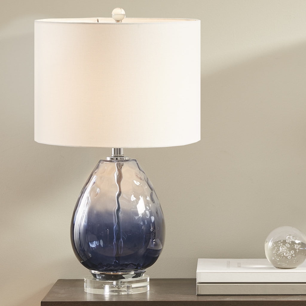 Borel 24.25" Dark Blue Ombre Glass Table Lamp with Drum Shade