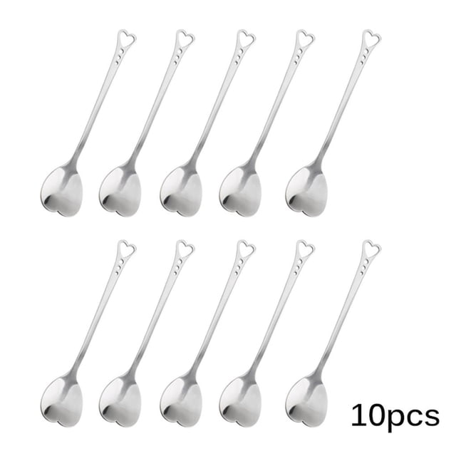 Billuyoard Cuchara de café con forma de corazón de acero inoxidable, 10 Uds., postre, azúcar, cucharas para revolver, cucharadita, accesorios de cocina Juegos de servir café y té Billuyoard HA019955-00