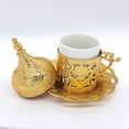 thumbnail image 3 of Turkish Espresso Coffee Serving Tulip Metal & Porcelain Cup with Saucer and Lid (color: gold), 3 of 5