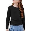 thumbnail image 6 of Shirts for Girls Child Kids Long Sleeve Crew Neck Ruched Knot Side T Shirt Casual Loose Top Size 3 Y-4 Y, 6 of 7