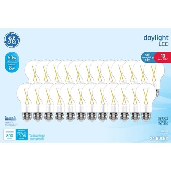 GE General Purpose LED 60 Watt Replacement, Daylight, A19 Clear Bulbs (24 Pack)