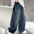 thumbnail image 5 of YunPes Boy's Star Baggy Jeans Teen Boys Straight Wide Leg Denim Pants with Pocket Y2K Hip Hop Streetwear Cargo Pants Patchwork Jeans, 5 of 9