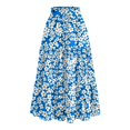 thumbnail image 3 of Women's Flowy Flared Ruffle Hem A-Line Maxi Skirts with Elastic Waist, Elegant Tiered Layer Boho Long Skirts, Floral Print for Summer,Blue,Size L, 3 of 4