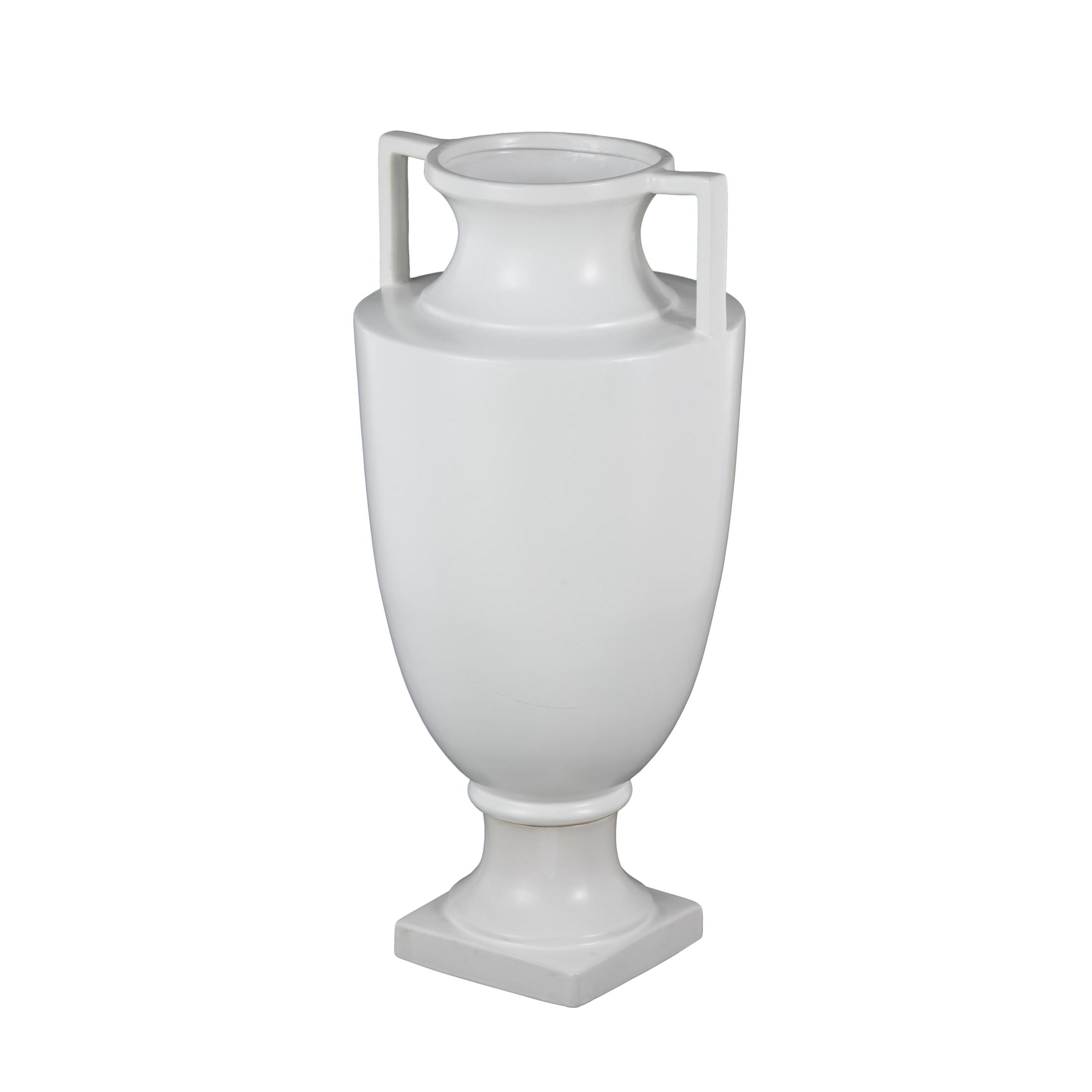 DecMode 22" Fluted Urn Shaped White Ceramic Vase with Handles