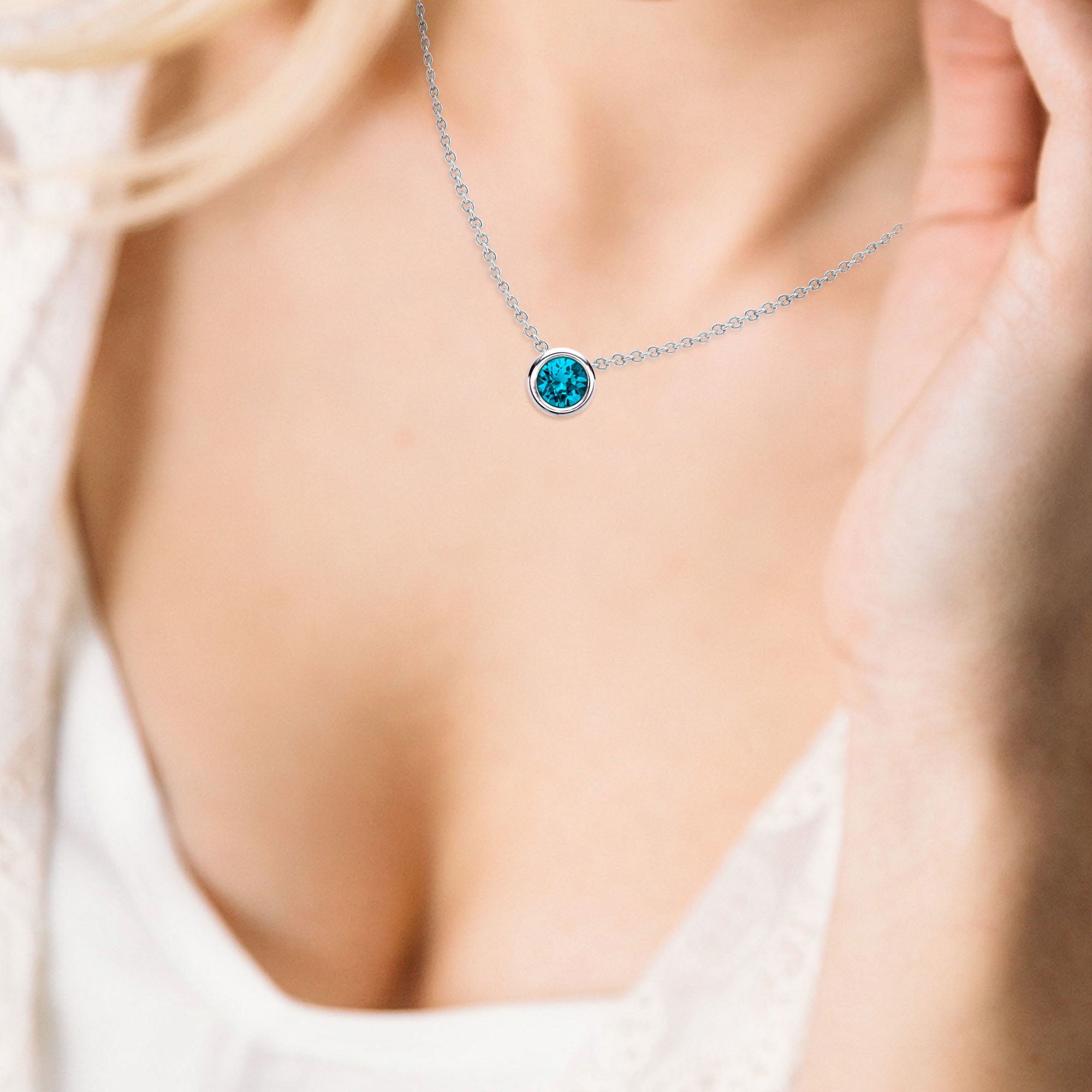 X & O Women's Fine Silver Plated Blue Zircon Crystal Pendant Necklace
