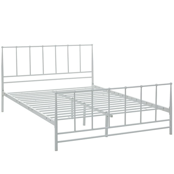 Modern Contemporary Urban Design Bedroom King Size Platform Bed Frame, White, Metal Steel